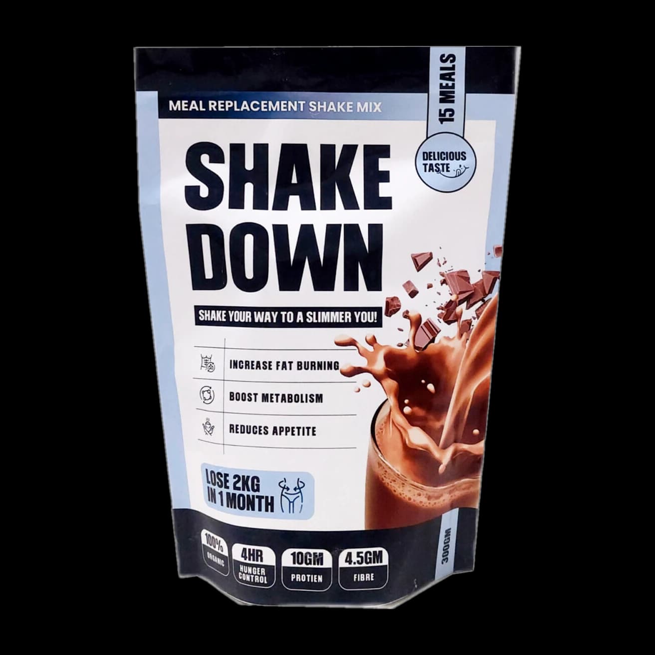 ShakeDown chocolate 300 g pouch, front of pack